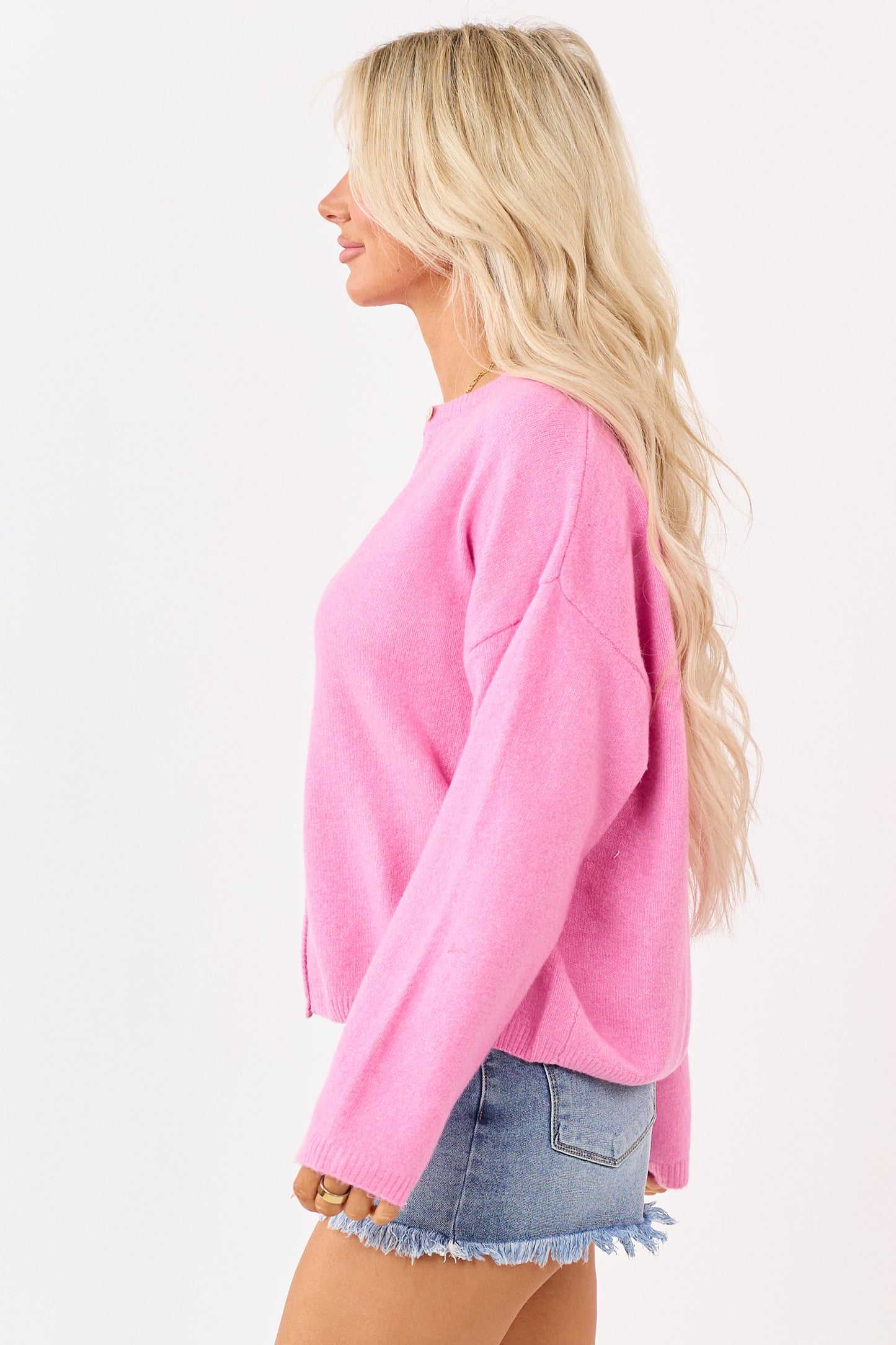 Bubblegum Soft Rib Knit Button Down Cardigan