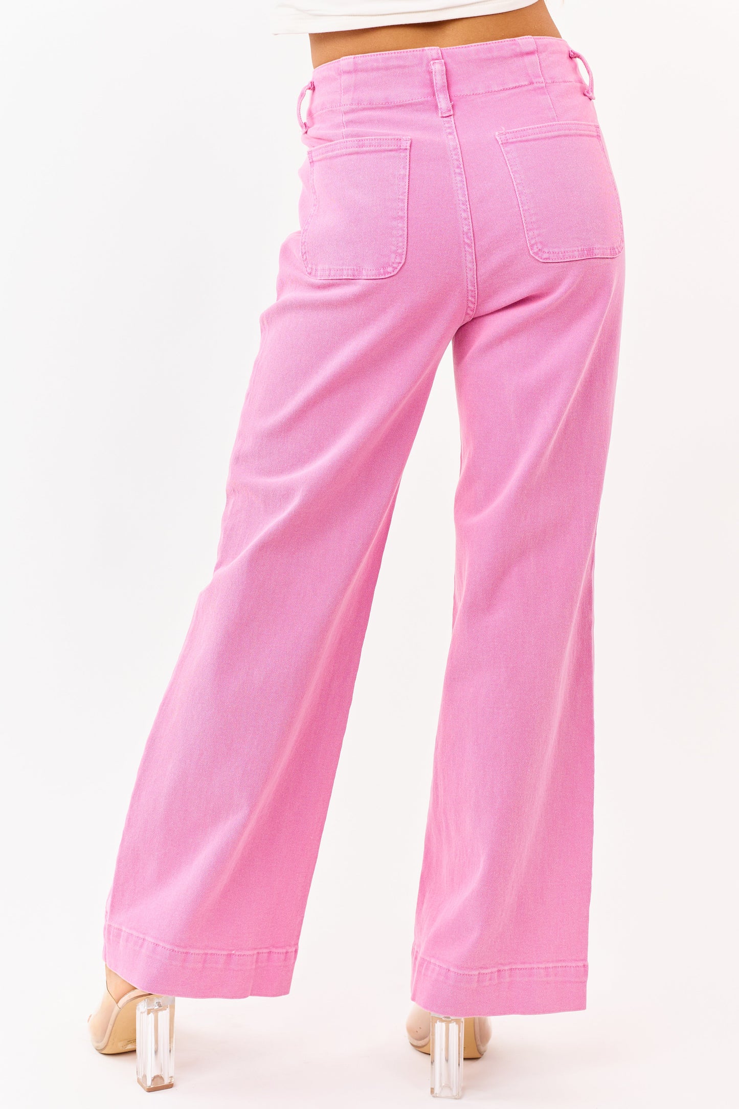 Bubblegum Stretchy Wide Leg High Rise Jeans