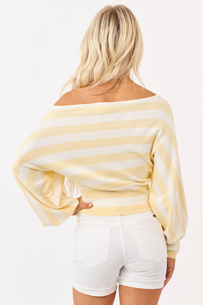Butter Cream Striped Off Shoulder Dolman Sweater