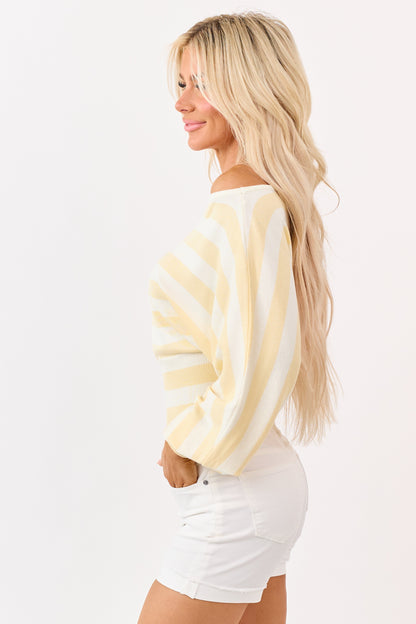 Butter Cream Striped Off Shoulder Dolman Sweater