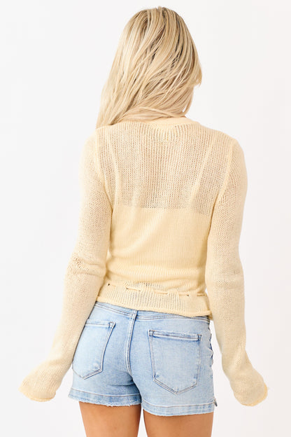 Buttercream Button Down Waist Tie Sweater Cardigan