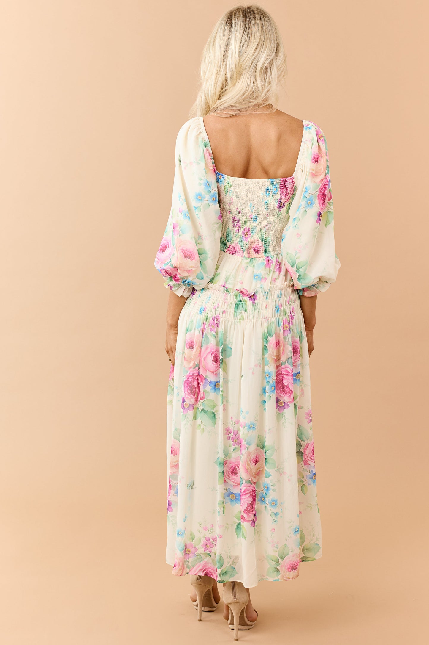 Buttercream Chiffon Floral Print Maxi Dress