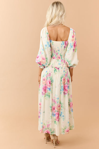 Buttercream Chiffon Floral Print Maxi Dress