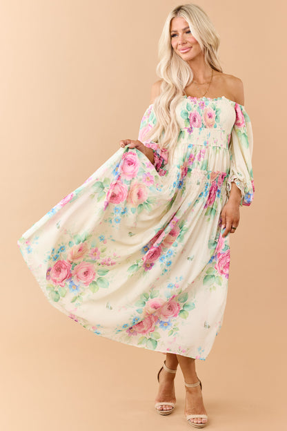 Buttercream Chiffon Floral Print Maxi Dress