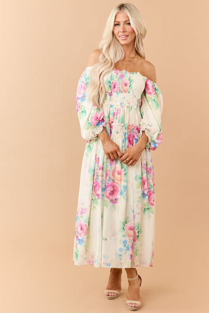 Buttercream Chiffon Floral Print Maxi Dress