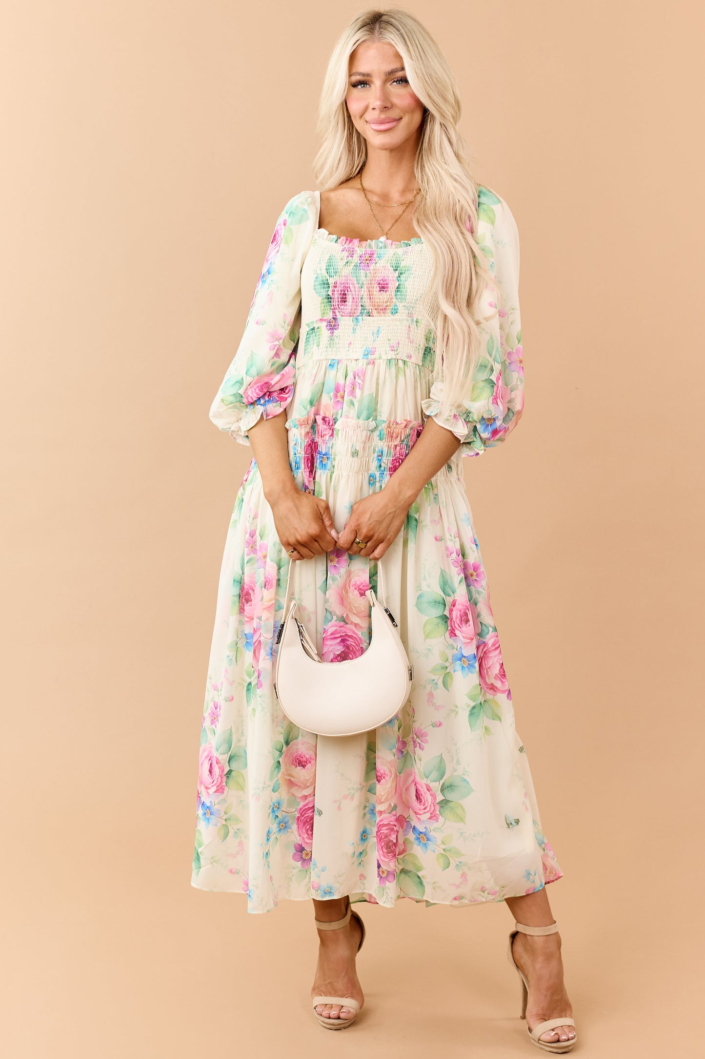 Buttercream Chiffon Floral Print Maxi Dress