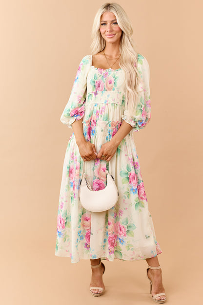 Buttercream Chiffon Floral Print Maxi Dress
