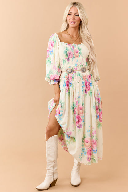 Buttercream Chiffon Floral Print Maxi Dress