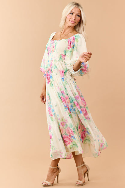 Buttercream Chiffon Floral Print Maxi Dress
