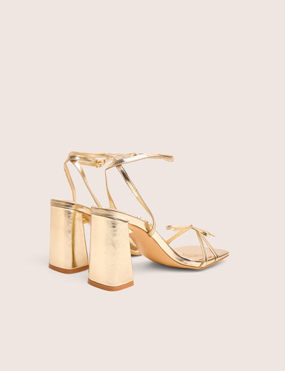Camille Gold Square Toe Strappy Block Heels