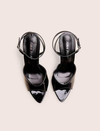 Caught on Black Peep Toe Curved High Heel