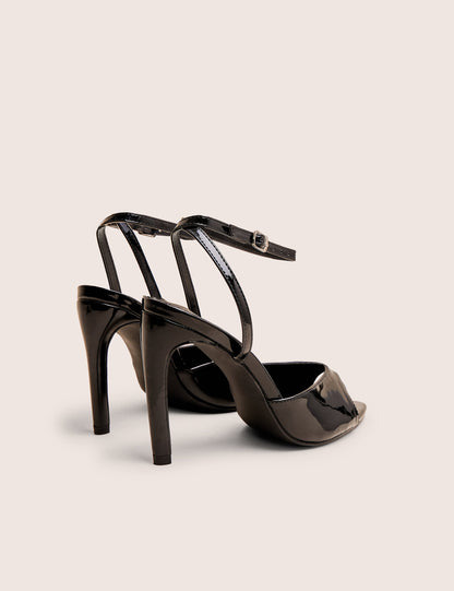 Caught on Black Peep Toe Curved High Heel