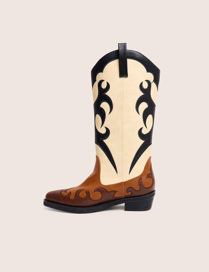 Celia Brown Western Knee High Boots