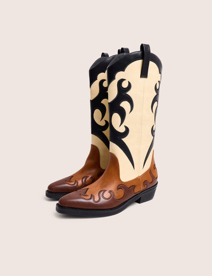Celia Brown Western Knee High Boots