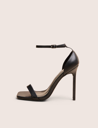 Chaos Black Pu Square Toe Strappy Barely There Stiletto Heel