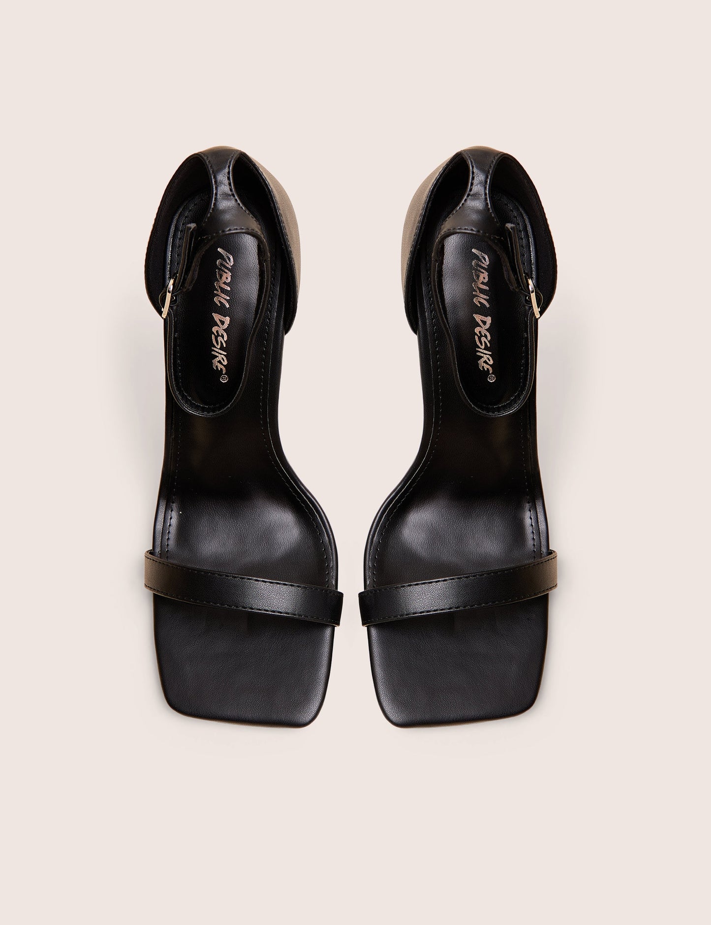 Chaos Black Pu Square Toe Strappy Barely There Stiletto Heel