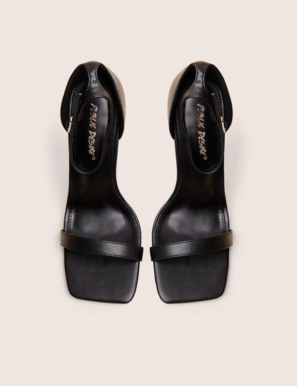 Chaos Black Pu Square Toe Strappy Barely There Stiletto Heel