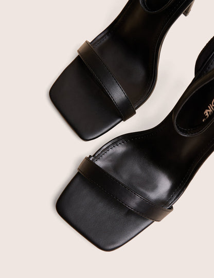 Chaos Black Pu Square Toe Strappy Barely There Stiletto Heel