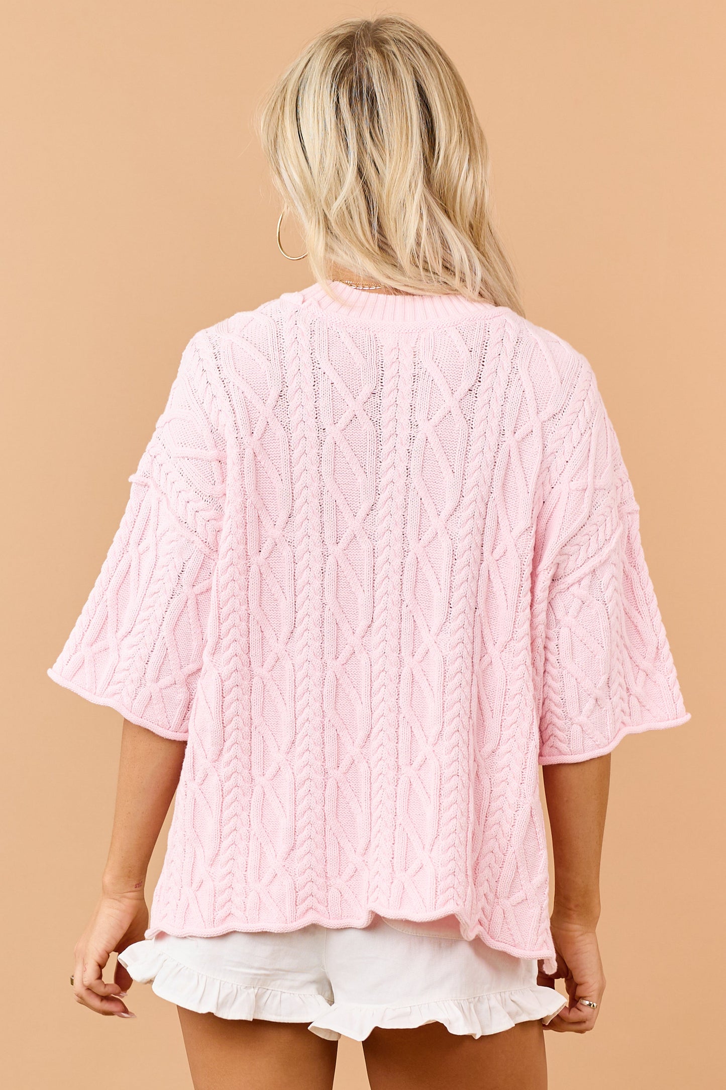 Carnation Cotton Cable Knit Half Sleeve Sweater