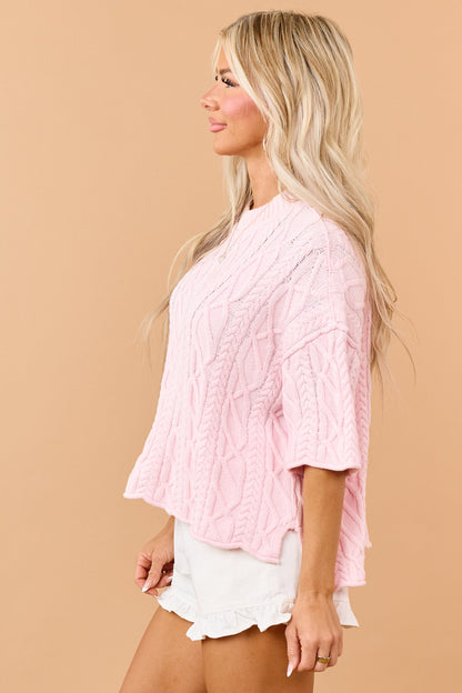 Carnation Cotton Cable Knit Half Sleeve Sweater