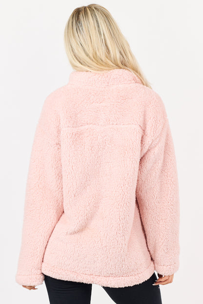 Cherry Blossom Collared Pullover Sherpa Jacket
