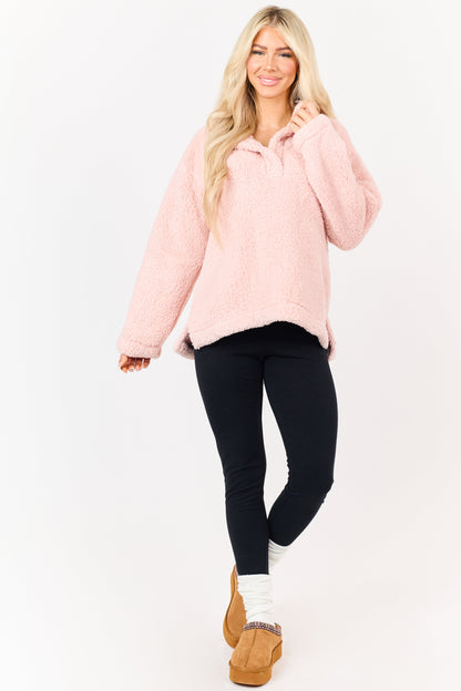 Cherry Blossom Collared Pullover Sherpa Jacket