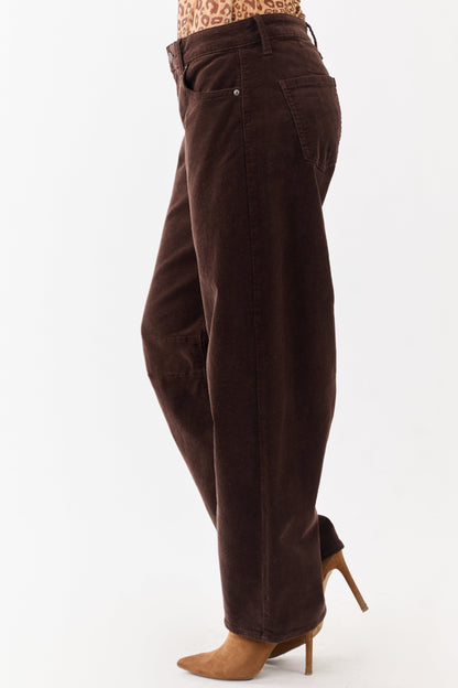 Chocolate Corduroy High Rise Stretchy Barrel Pants