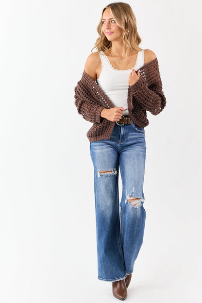 Cocoa Crochet Knit Open Front Cardigan