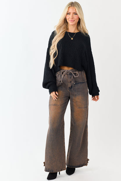 Cocoa Faded Wash Wide Leg High Rise Jeans