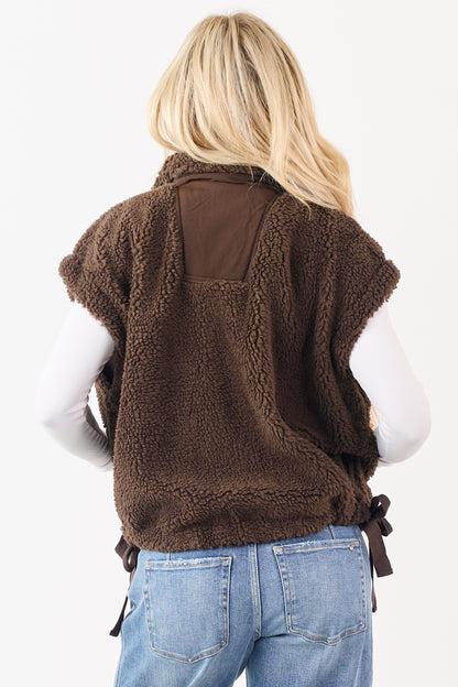Cocoa Sherpa Contrast Button Down Side Tie Vest