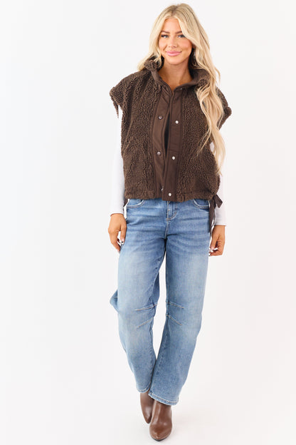 Cocoa Sherpa Contrast Button Down Side Tie Vest