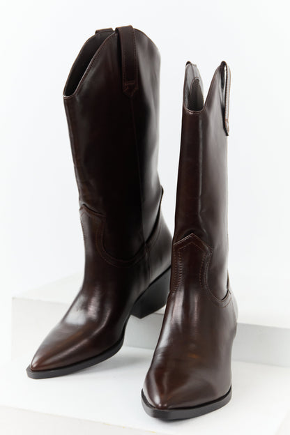 Cocoa Faux Leather Western Style Tall Boots