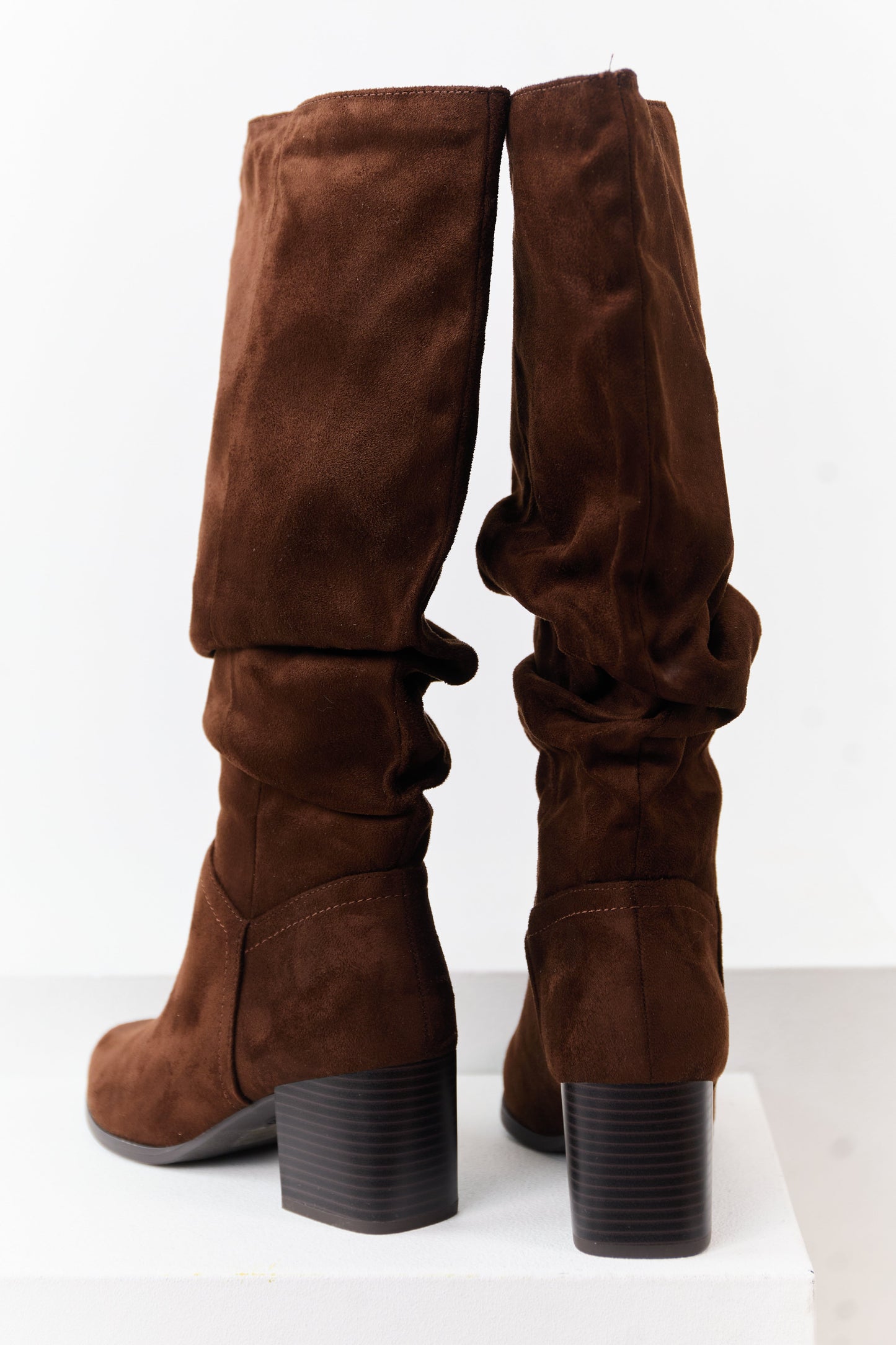 Cocoa Microsuede Slouch Block Heel Tall Boots