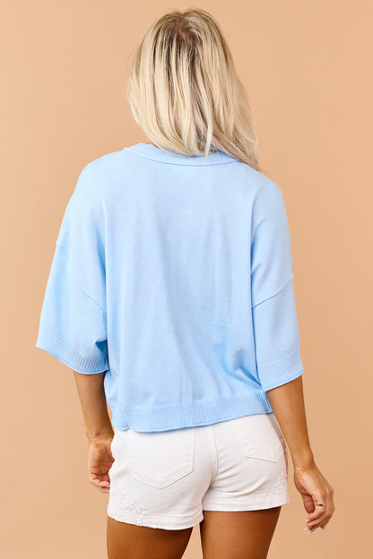 Cornflower Button Down Short Sleeve Cardigan