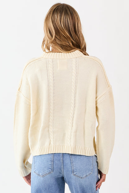 Cream Cable Knit Retro '87' Graphic Sweater