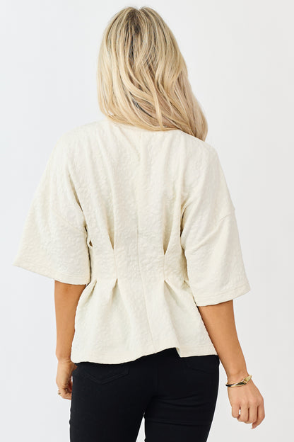 Cream Floral Jacquard Peplum Short Sleeve Top
