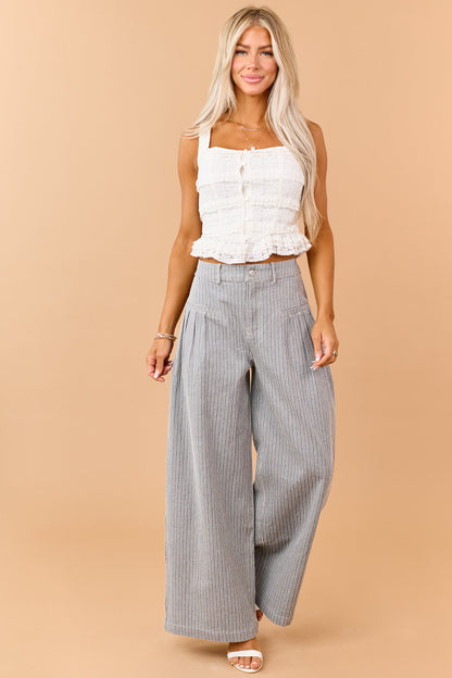Cream Lace Tiered Frill Button Down Tank Top