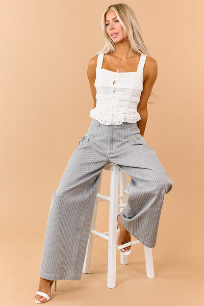 Cream Lace Tiered Frill Button Down Tank Top