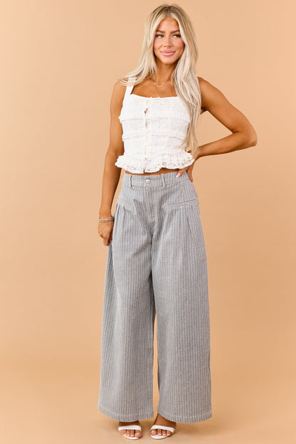 Cream Lace Tiered Frill Button Down Tank Top