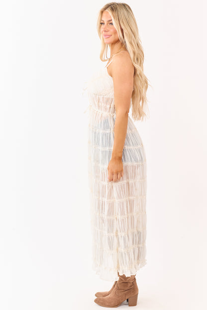 Cream Metallic Embroidery Front Tie Duster Cami Vest