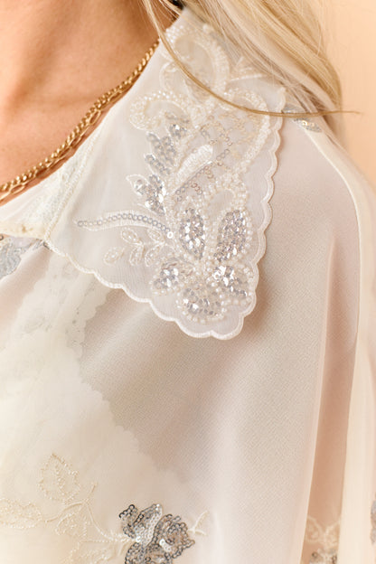 Cream Sequined Long Sleeve Top and Skirt Set