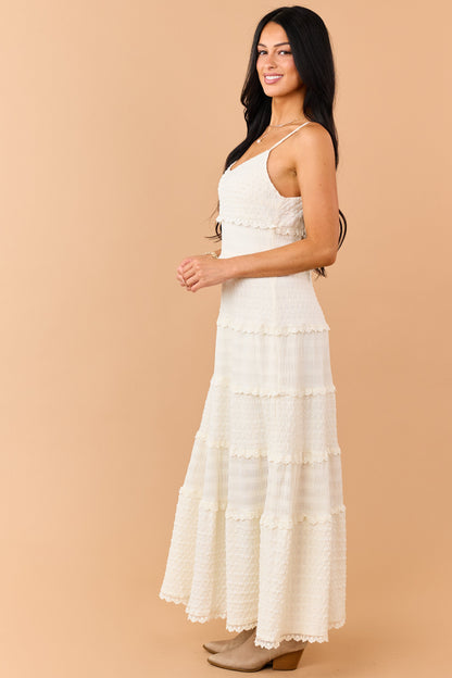 Cream Textured Tiered Lace Maxi Dress