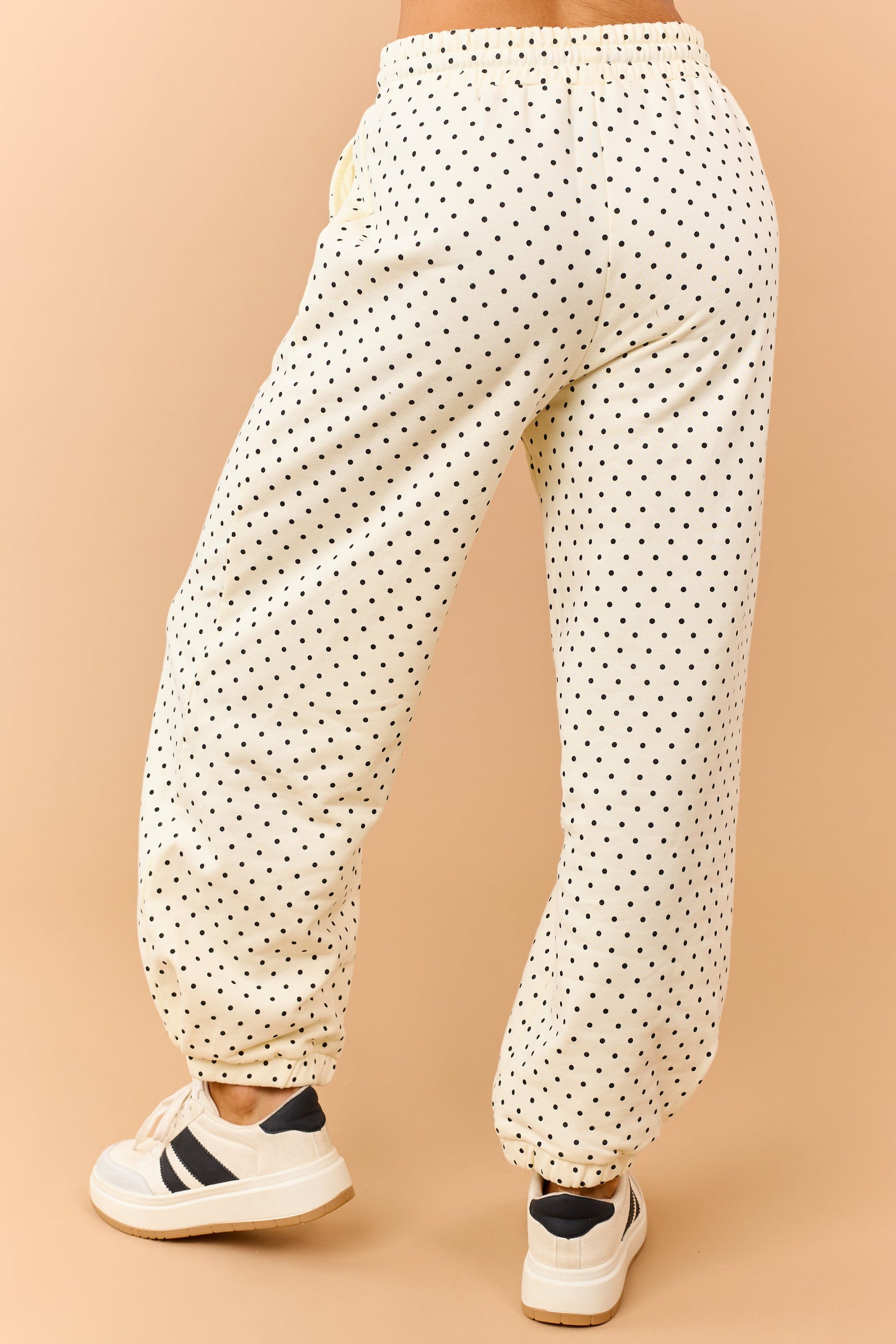 Cream and Black Polka Dot Jogger Sweatpants
