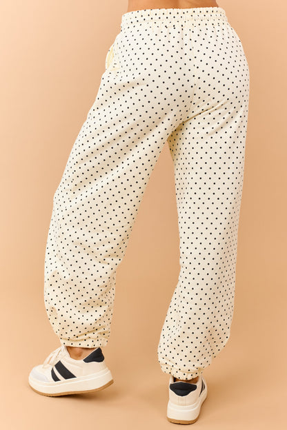 Cream and Black Polka Dot Jogger Sweatpants
