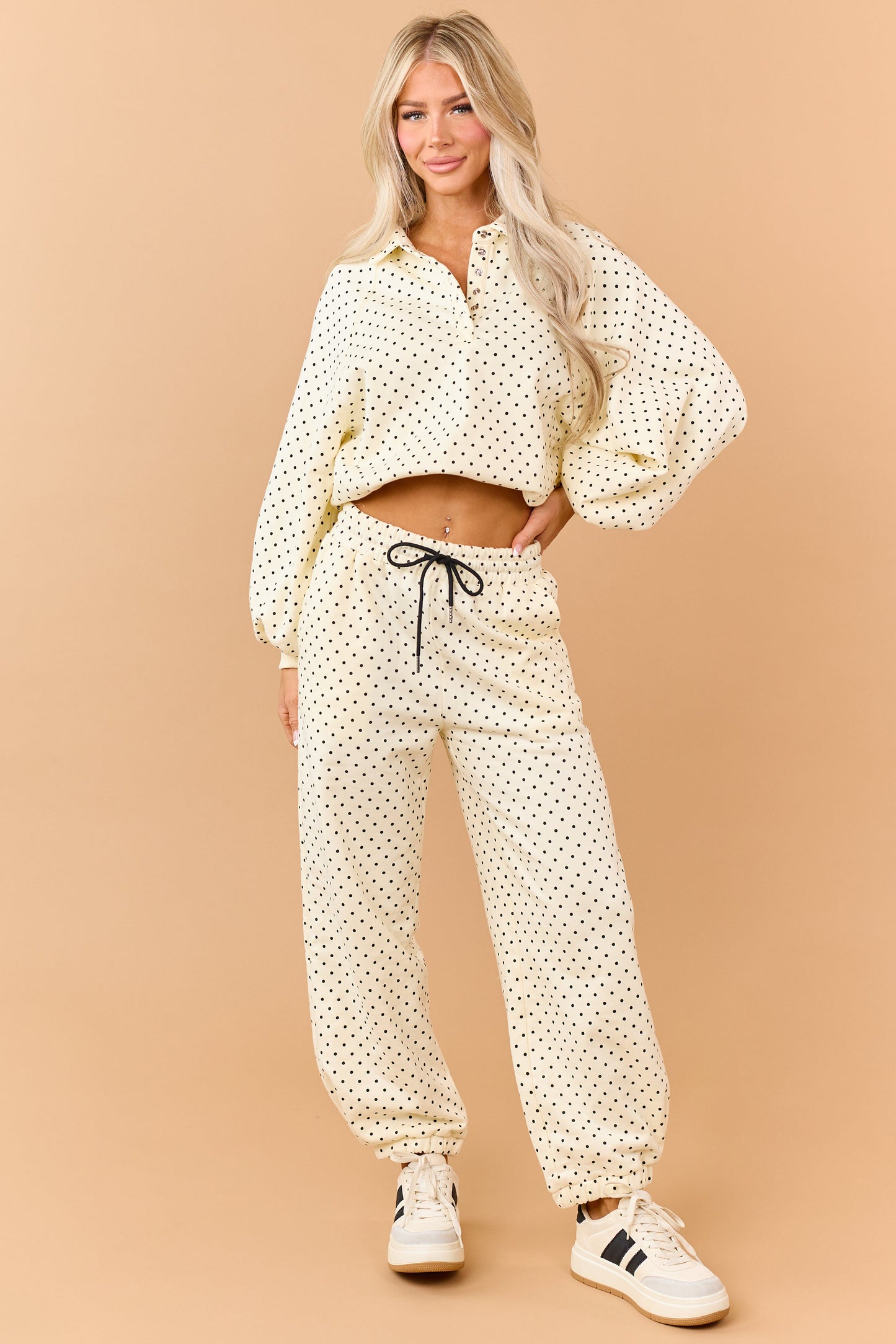 Cream and Black Polka Dot Jogger Sweatpants