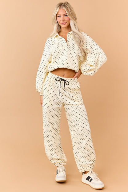 Cream and Black Polka Dot Jogger Sweatpants