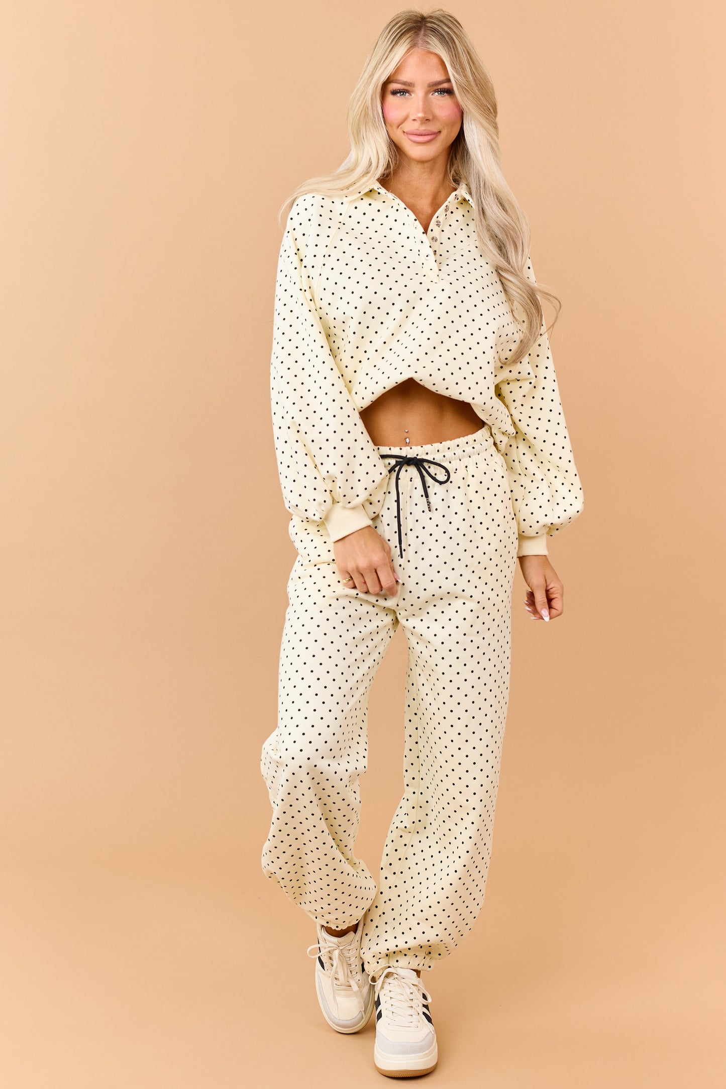 Cream and Black Polka Dot Jogger Sweatpants