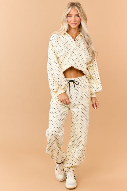 Cream and Black Polka Dot Jogger Sweatpants