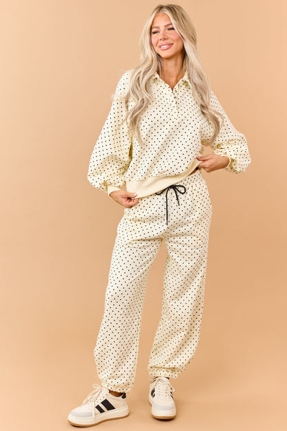 Cream and Black Polka Dot Jogger Sweatpants