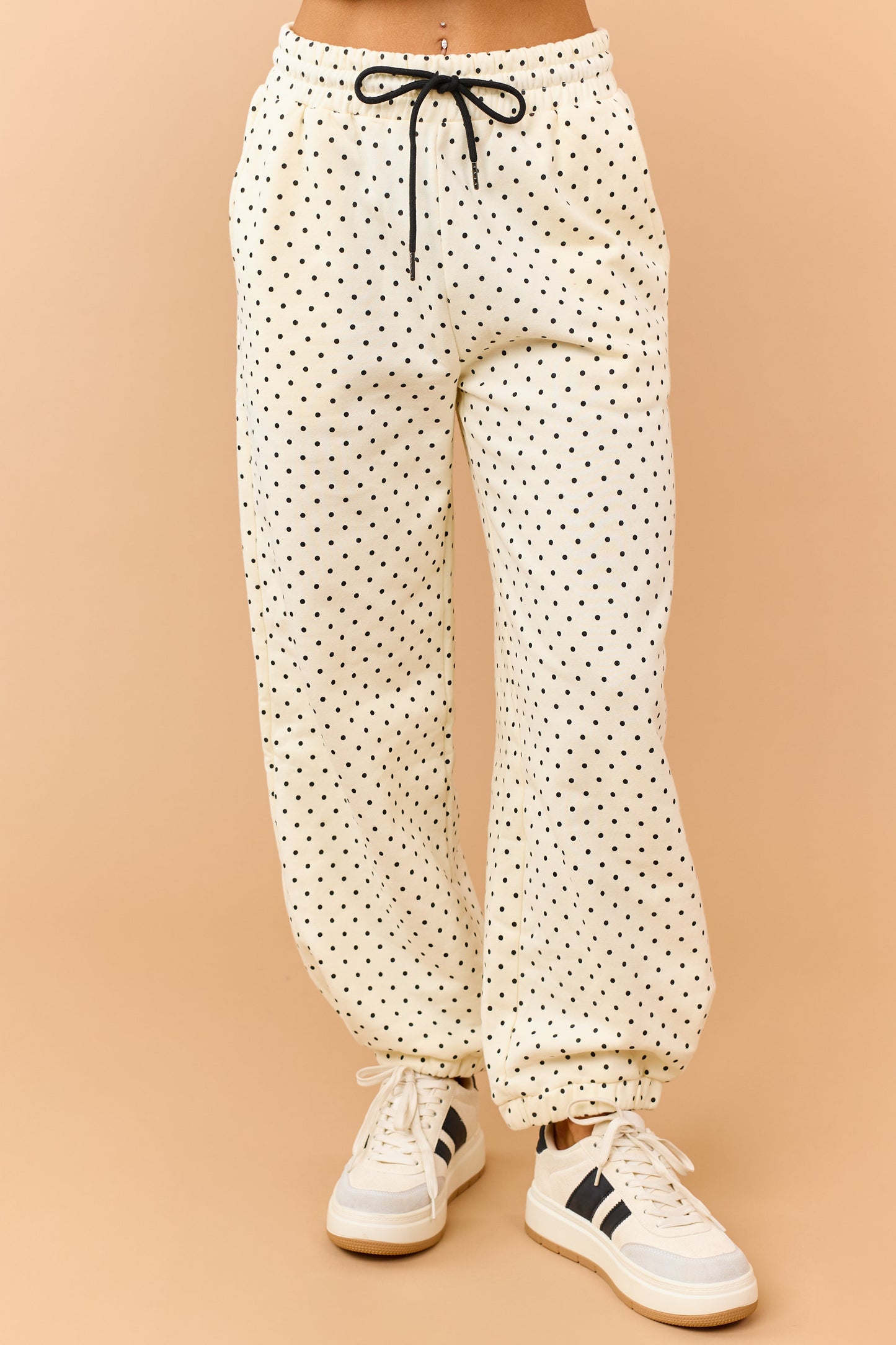 Cream and Black Polka Dot Jogger Sweatpants